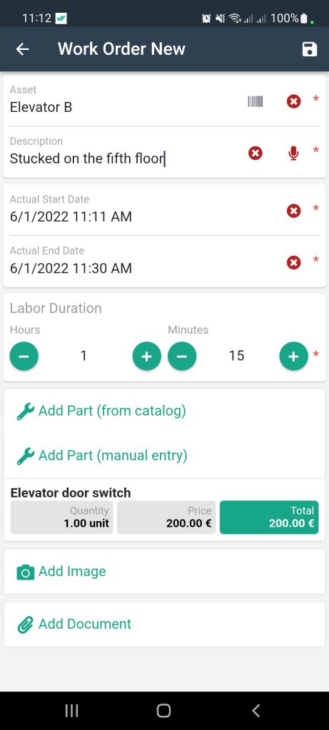 Work Orders list