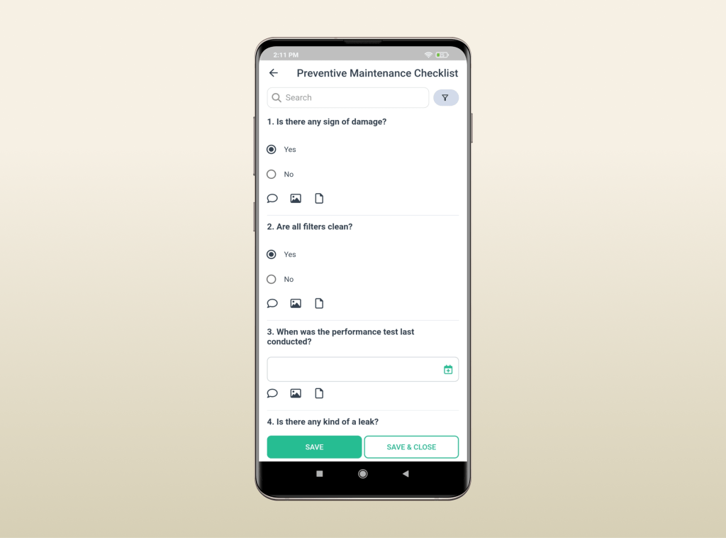 Checklist screen of WorkTrek app