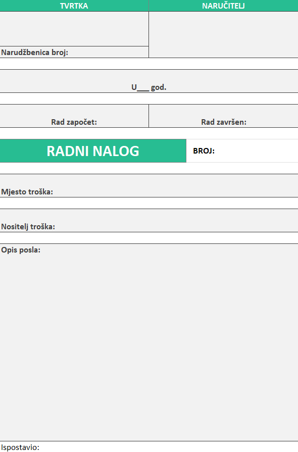 radni nalog obrazac