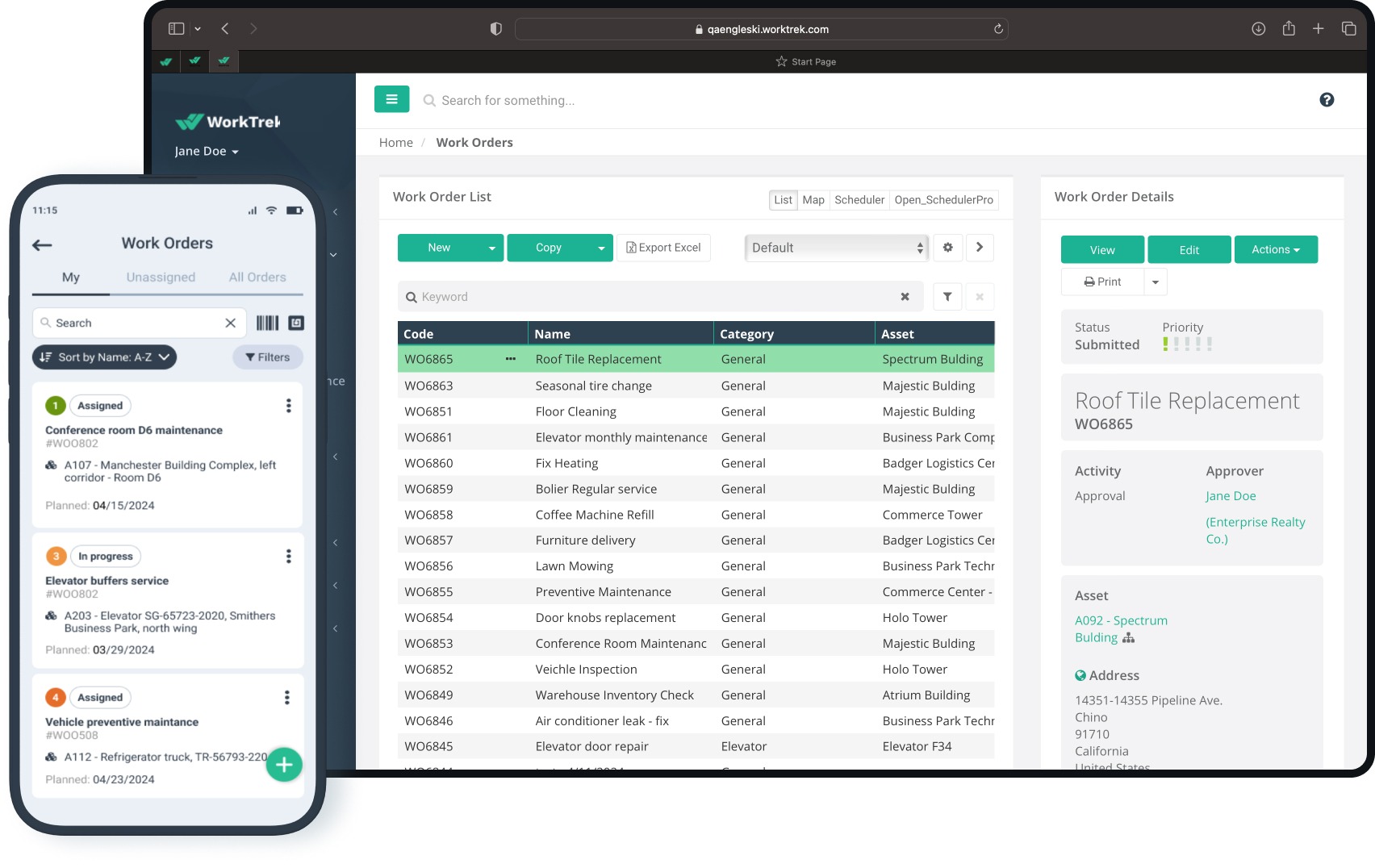 Work order list in WorkTrek mobile and phone app