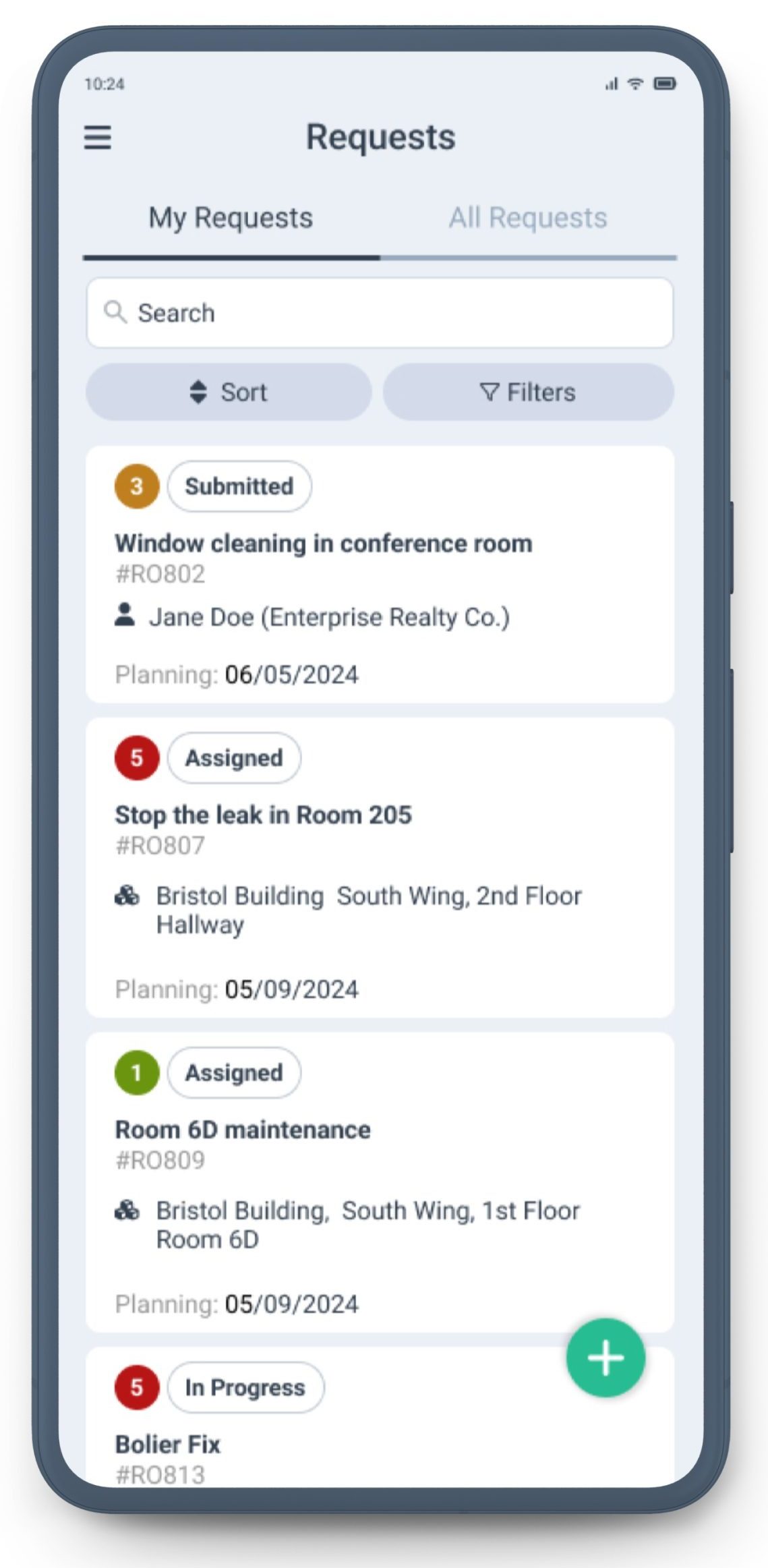 Request list in WorkTrek mobile app