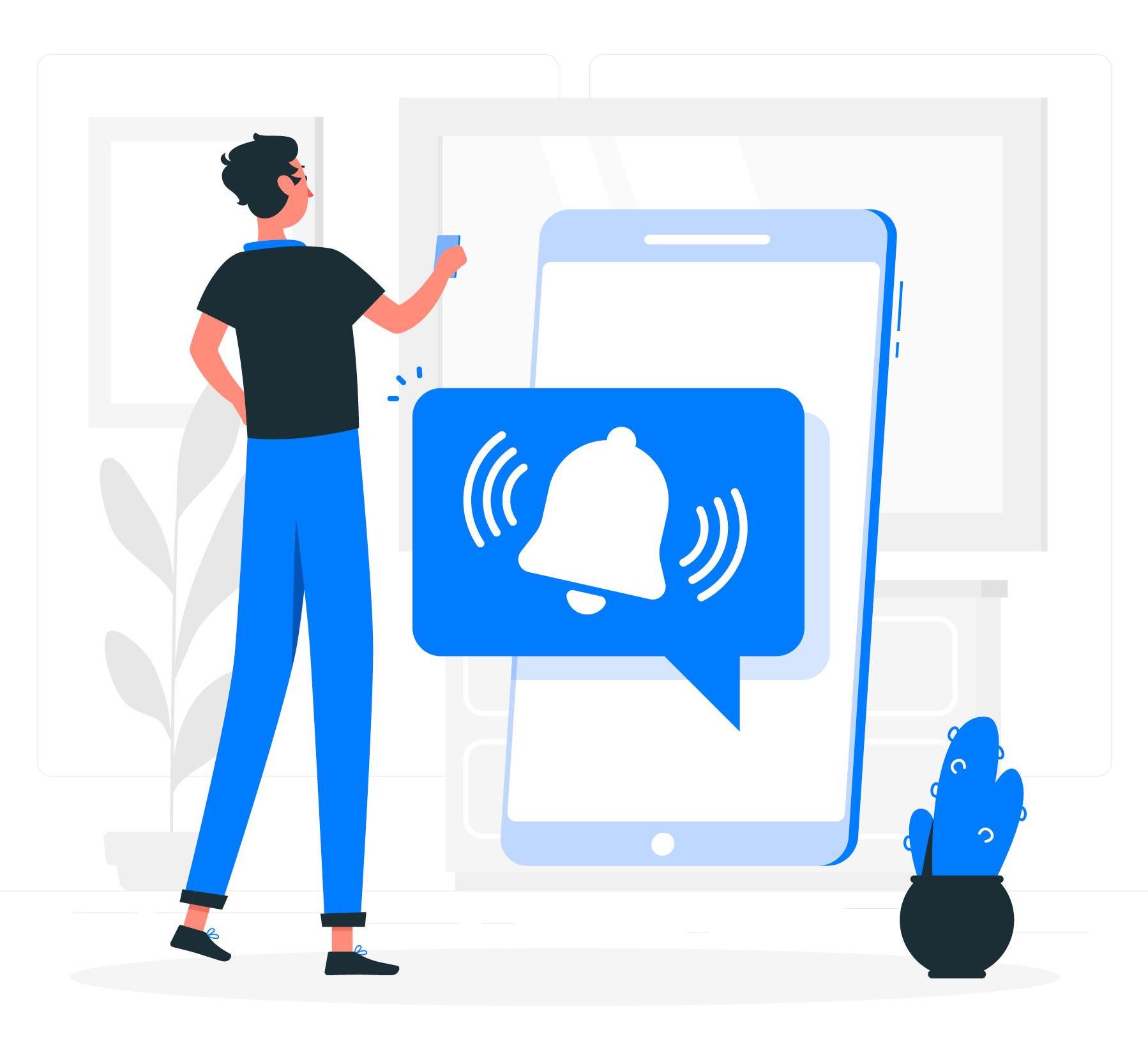 Man in front of a big mobile phone with a huge notification icon