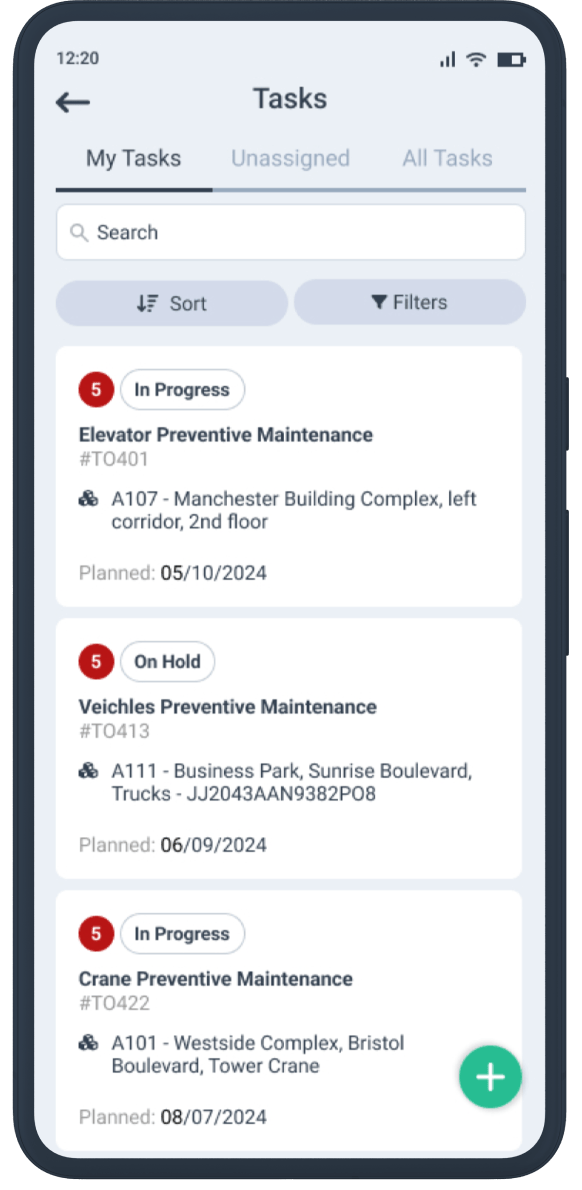 Task list related to work order in WorkTrek mobile app