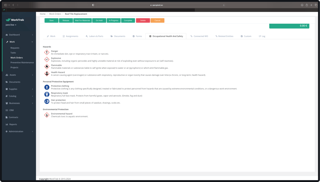 WorkTrek web app with Work Orders feature