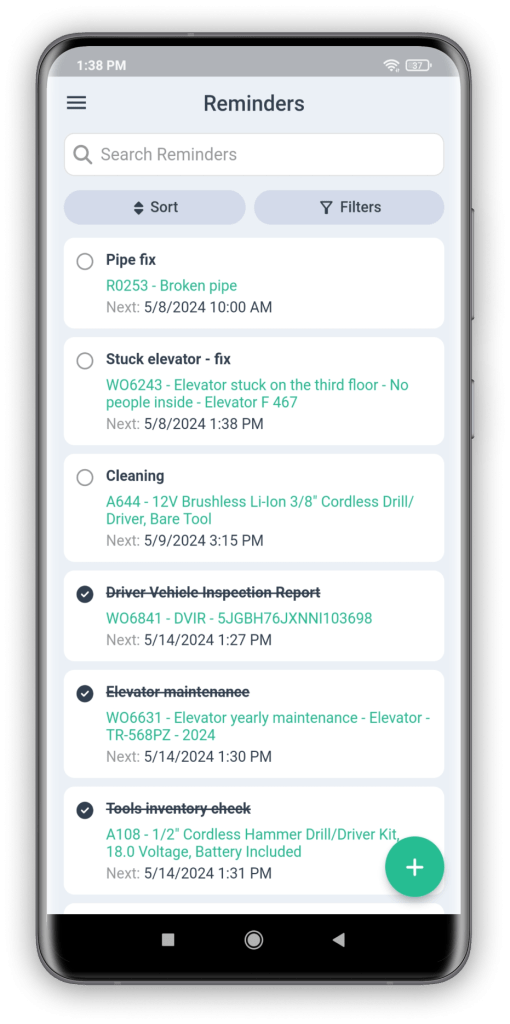 Updated WorkTrek screenshot with Reminders feature