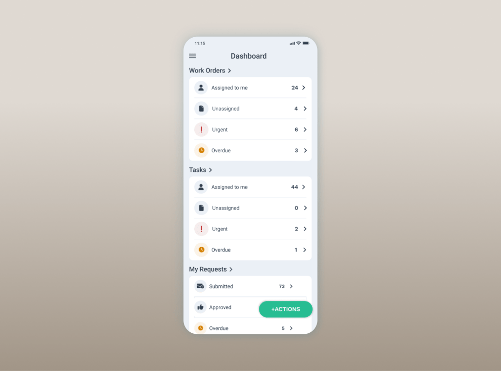 Dashboard of worktrek mobile app
