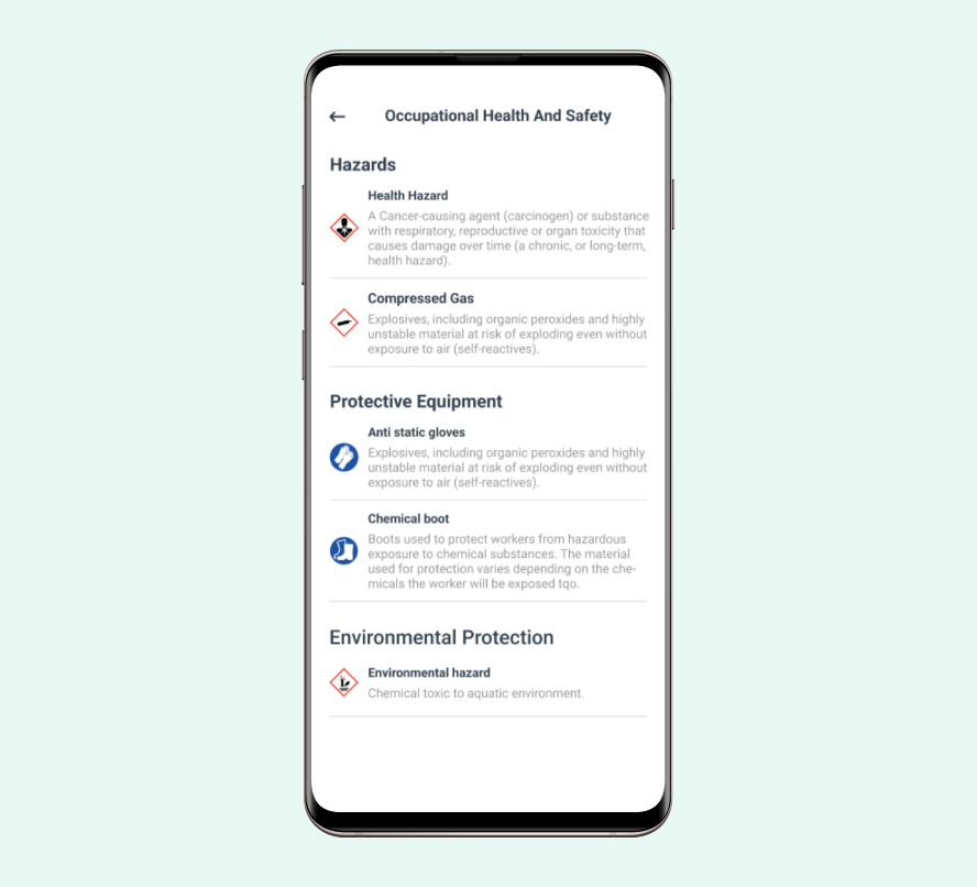 OHSA screen in WorkTrek mobile app