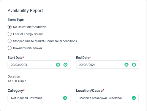 Availability report in WorkTrek web app