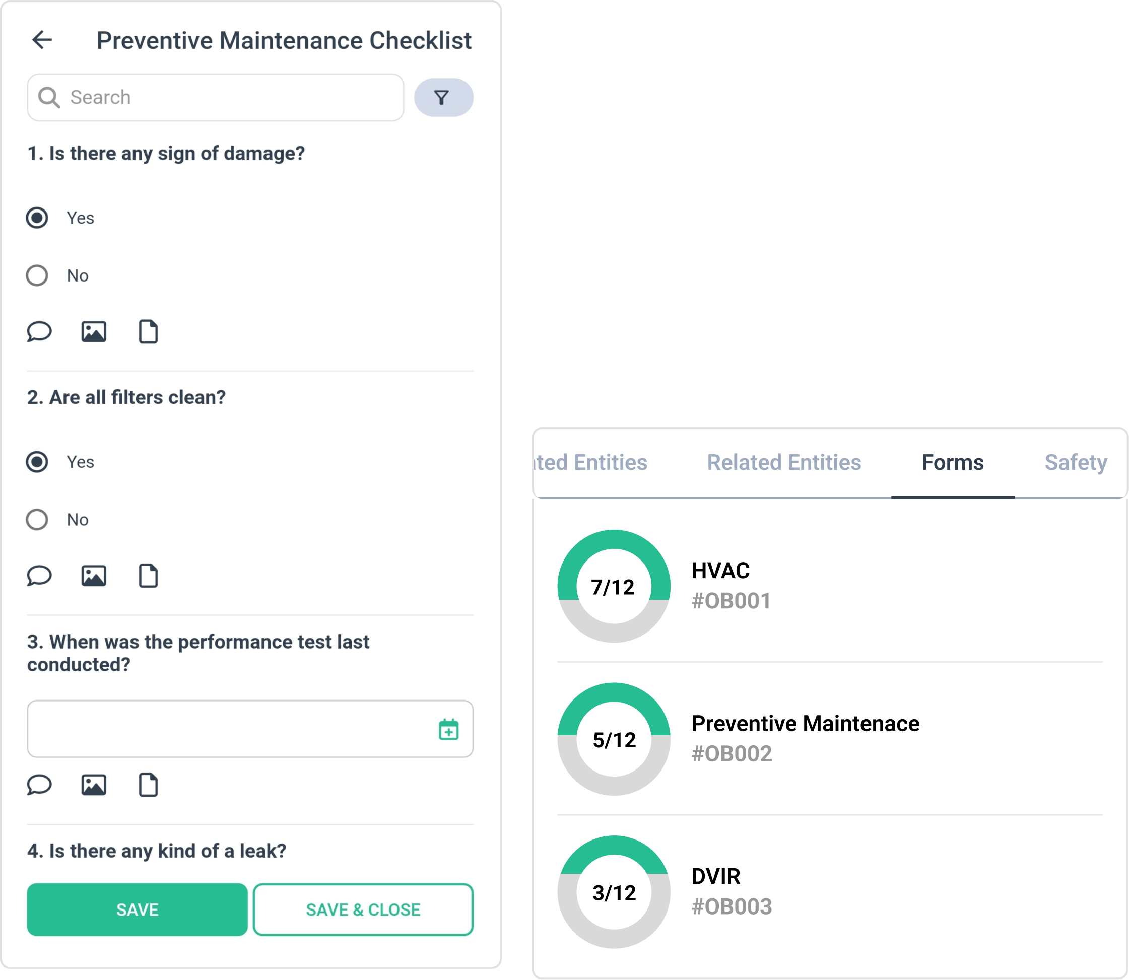 Checklists in the WorkTrek app