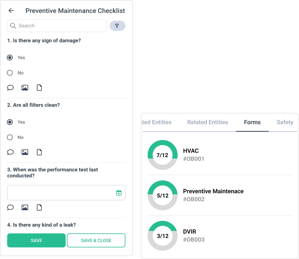 Checklist screen in WorkTrek mobile app