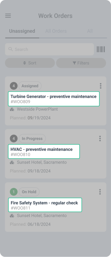 Preventive maintenance work orders in WorkTrek mobile app