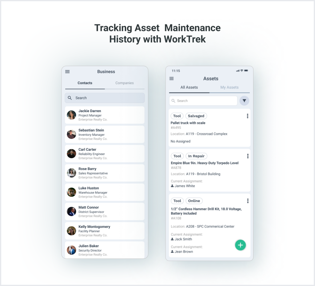 Asset management in WorkTrek mobile app