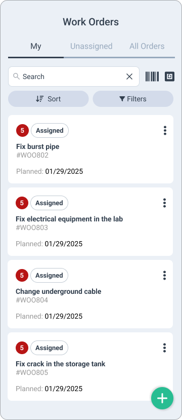emergency maintenance work orders in the WorkTrek mobile app
