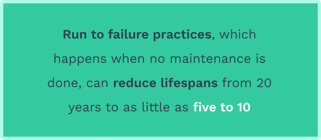 data on run to failure practices and reduced equipment lifespan