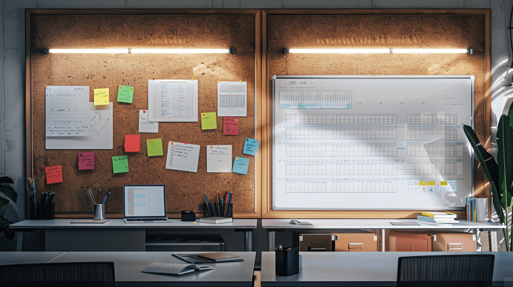 Office setup with a corkboard