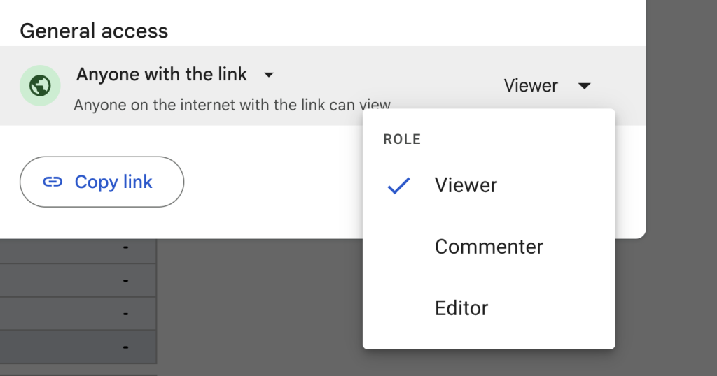 Screenshot of Google Drive's sharing settings interface