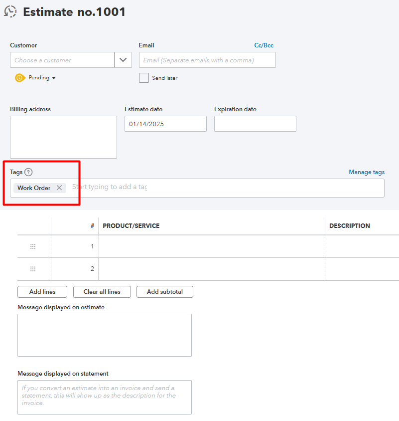 QuickBooks dashboard