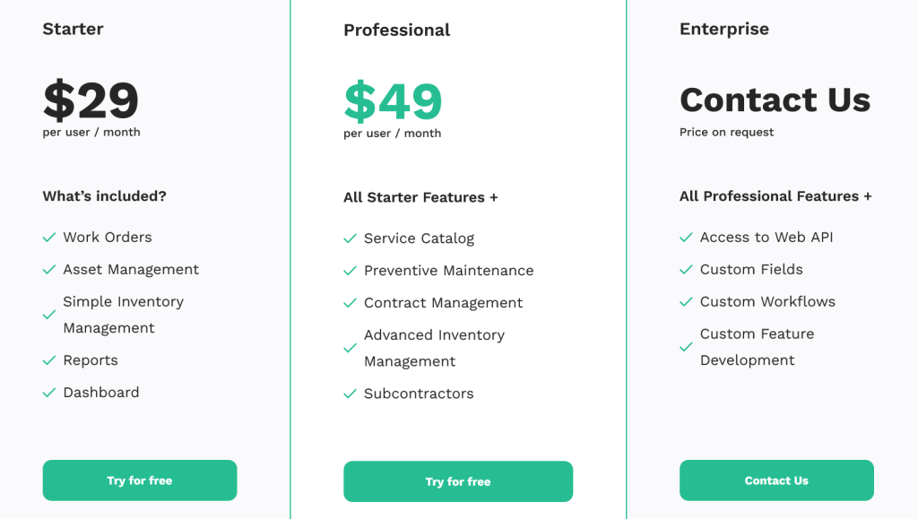 WorkTrek pricing plans