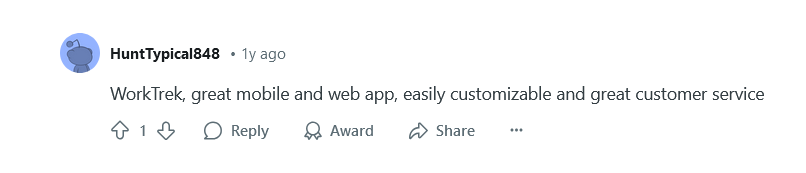 WorkTrek customer review on Reddit