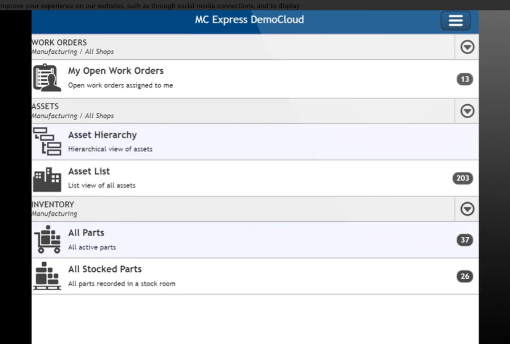 Maintenance Connection dashboard