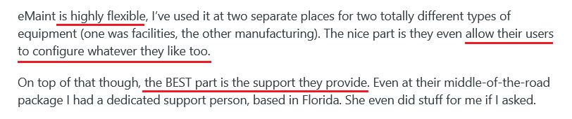 eMaint CMMS customer review on Reddit