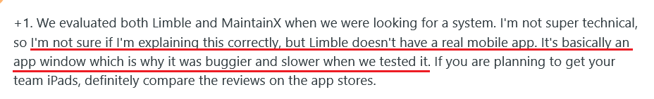 Customer review about Limble on Reddit 