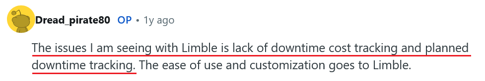 Customer review about Limble on Reddit 