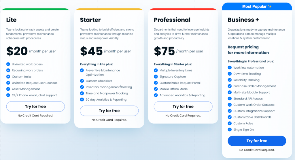 UpKeep pricing plan