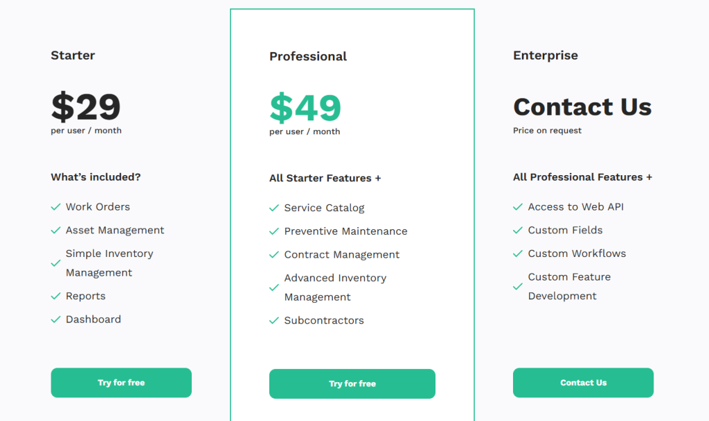 WorkTrek pricing plans