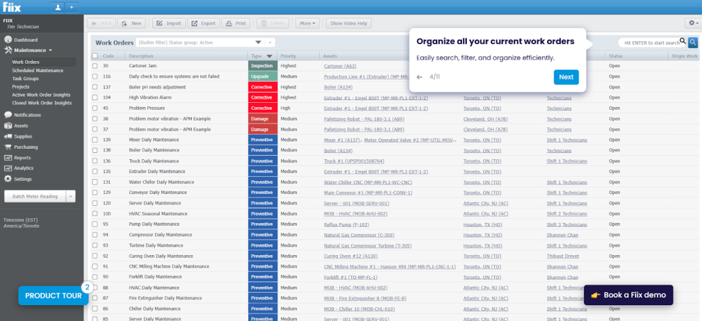Fiix dashboard