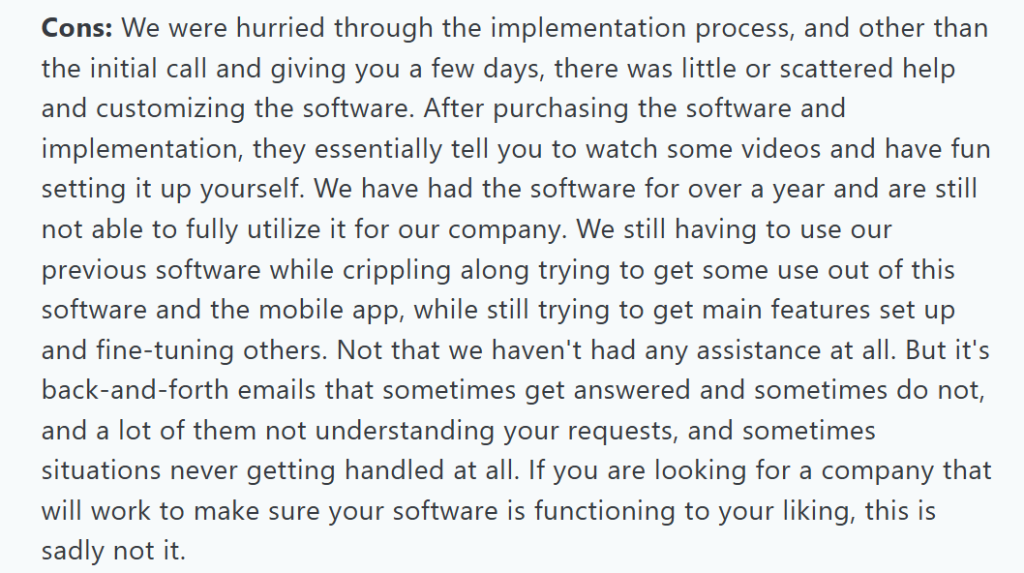 eMaint customer review on Capterra