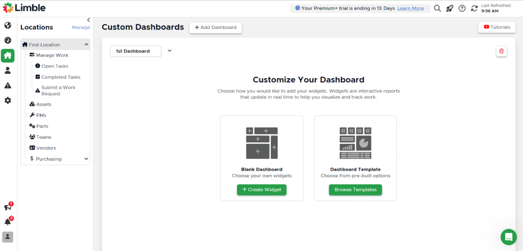 Limble CMMS dashboard
