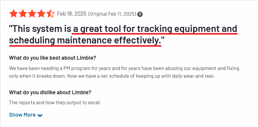 Limble CMMS user review on G2