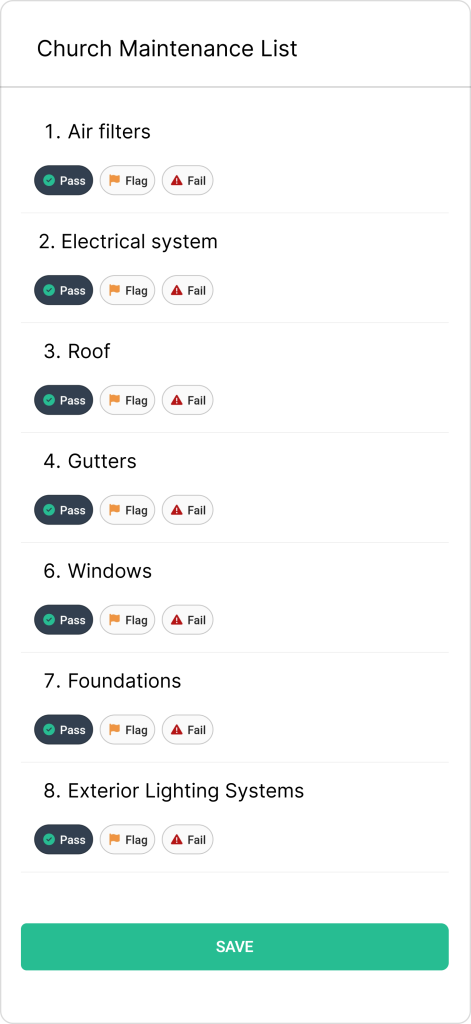 Church Maintenance Checklist in WorkTrek mobile app