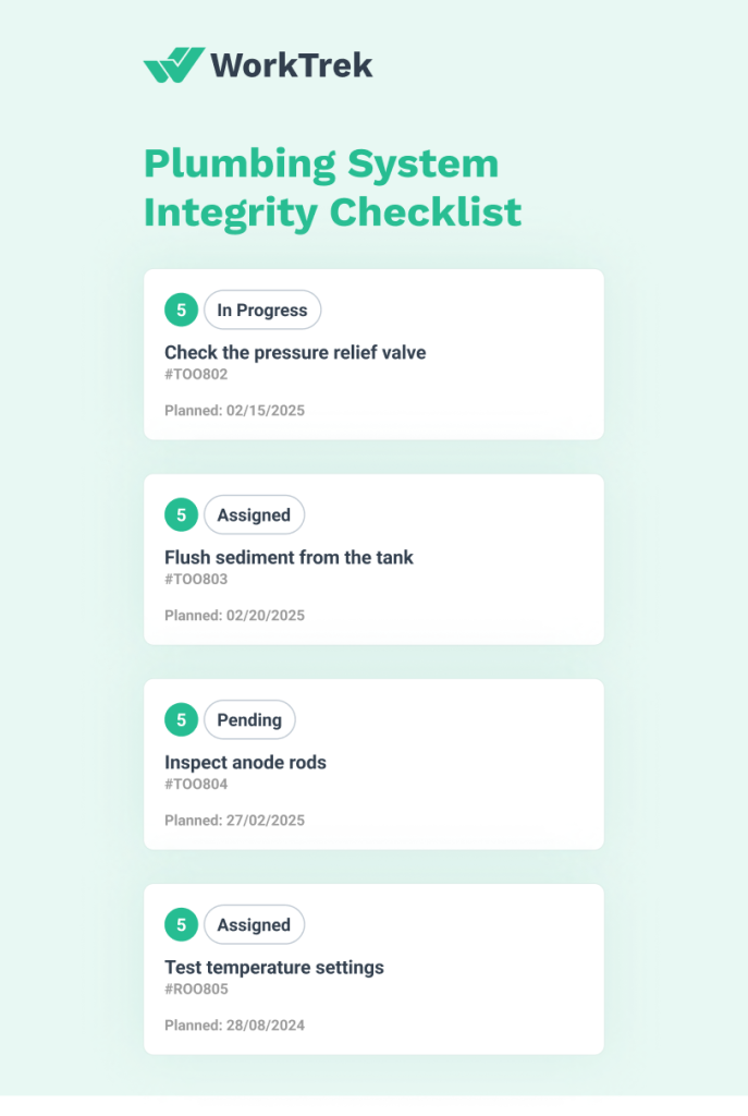 Plumbing system integrity checklist