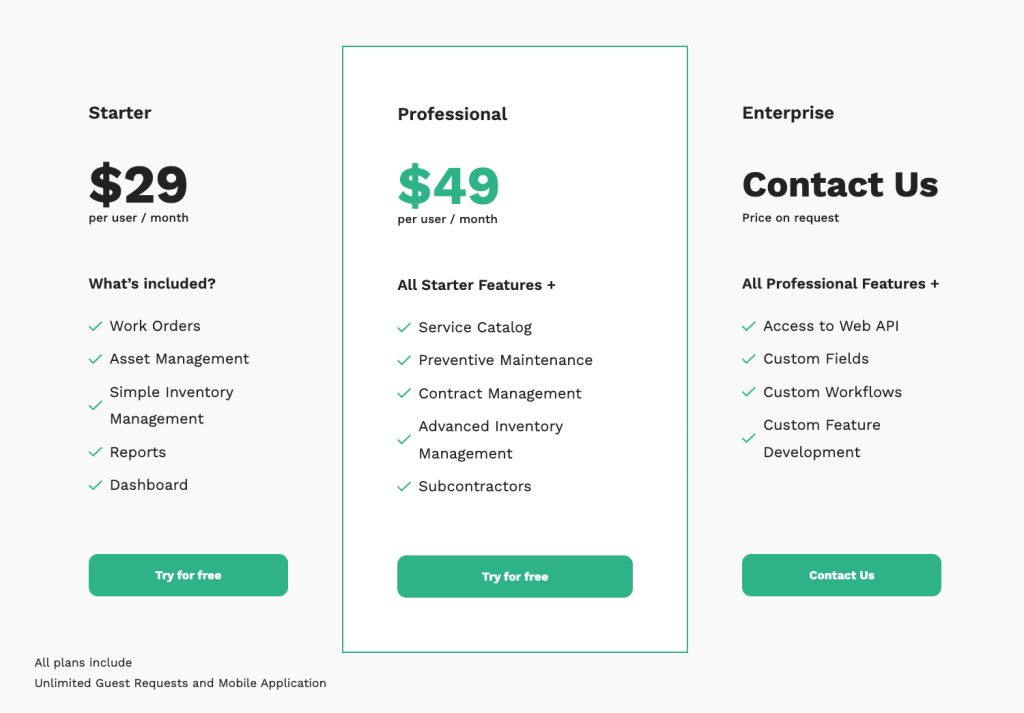 WorkTrek pricing screenshot