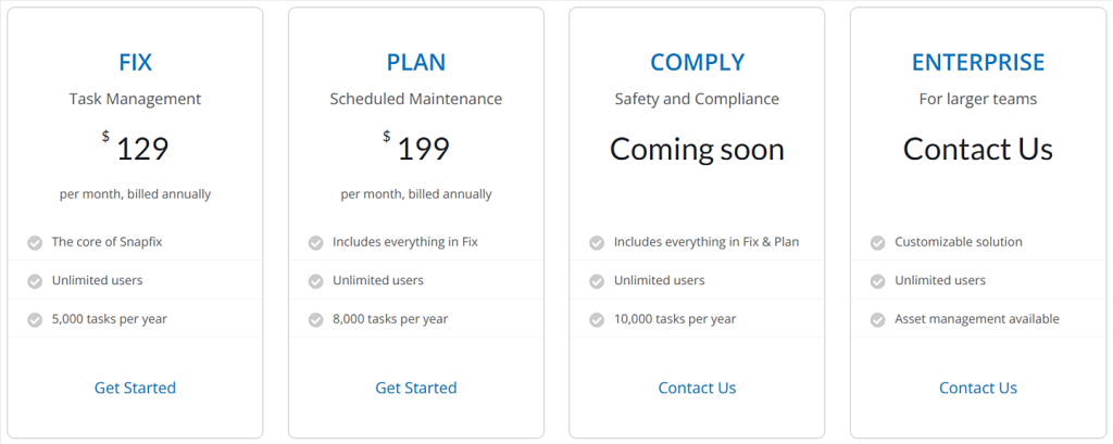 Snapfix pricing plans