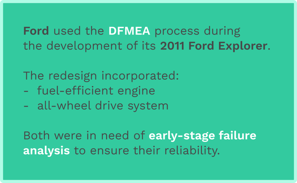 Data on Ford using DFMEA processs