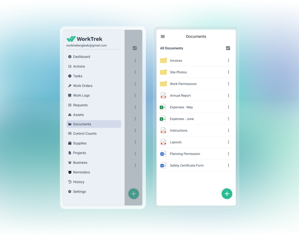 Doucuments in the WorkTrek mobile app