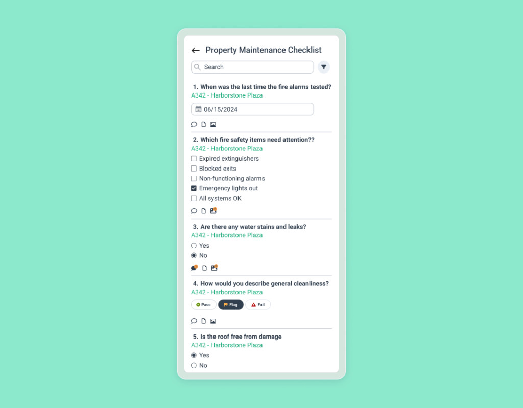 Property maintenance checklist in the WorkTrek app