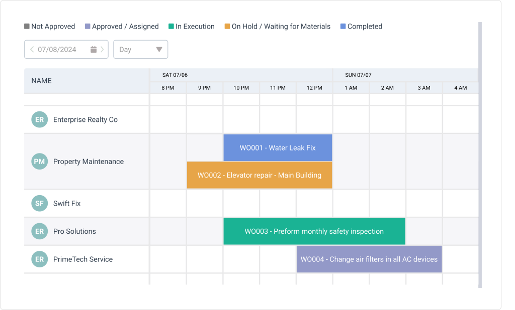 Scheduler showing property maintenance tasks in WorkTrek web app