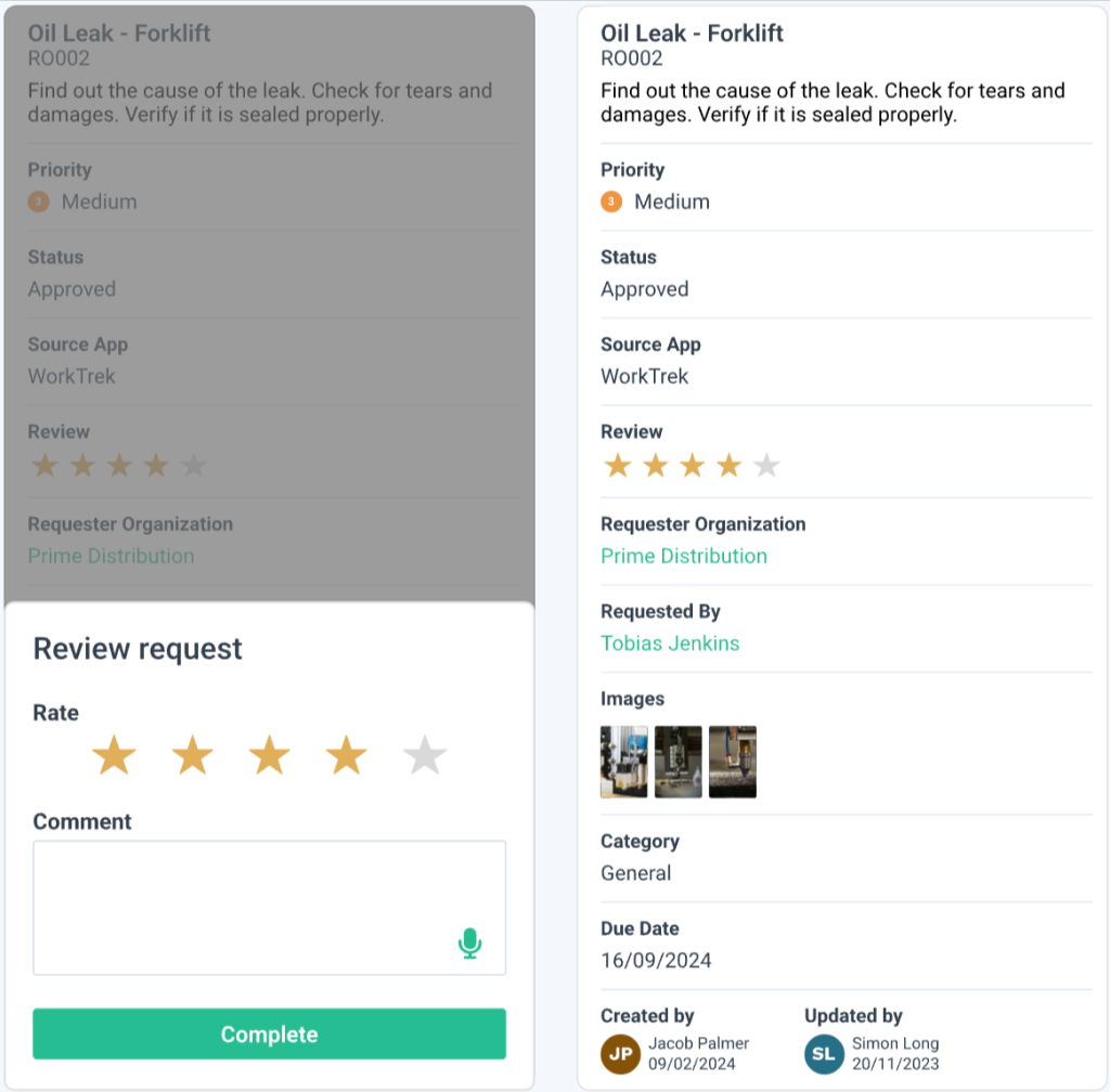WorkTrek dashboard