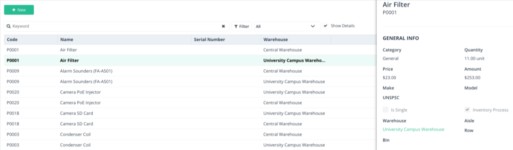 worktrek inventory tracking stock levels screenshot