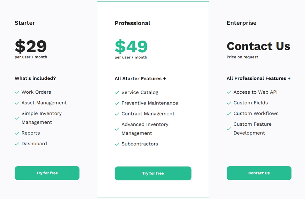 worktrek pricing screenshot
